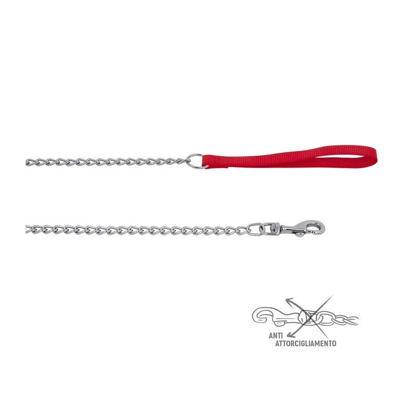 Guinzaglio in Nylon Rosso con Catena 120 cm