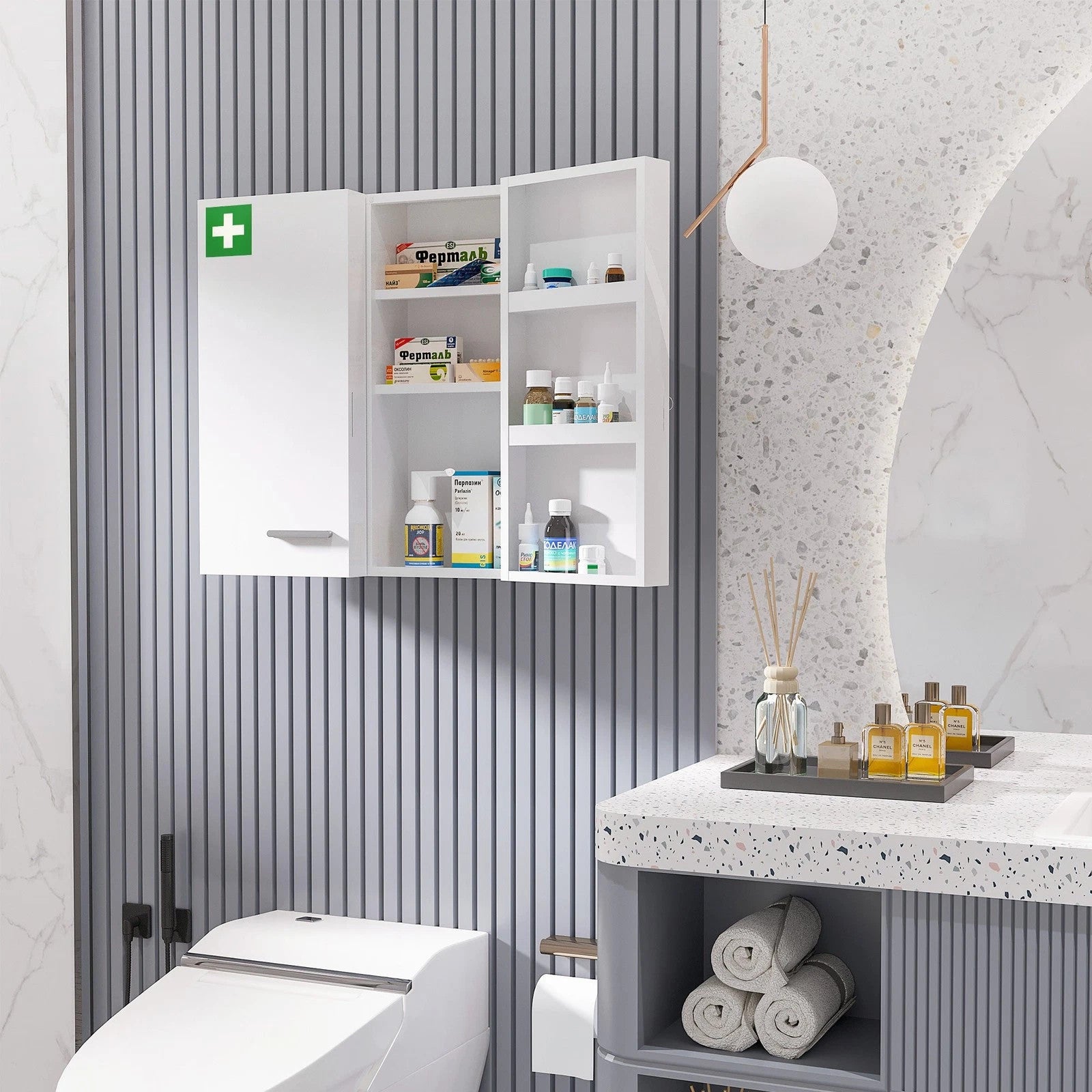 Armadietto Medicinali 6 Ripiani con Serratura e 2 Chiavi Acciaio Bianco 55x18x60 cm