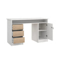 Scrivania Function Plus 126x55x75 cm Bianco e Quercia 3 Cassetti e Anta con Serratura