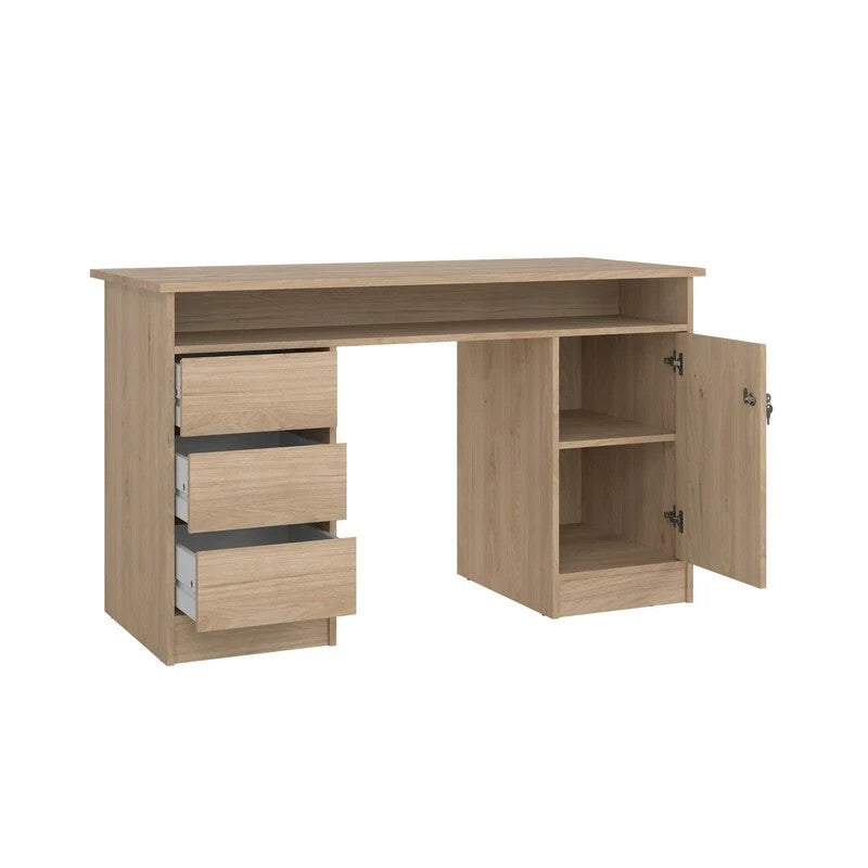 Kit Scrivania Function Plus Quercia 126x55 cm - 3 Cassetti e Anta con Serratura