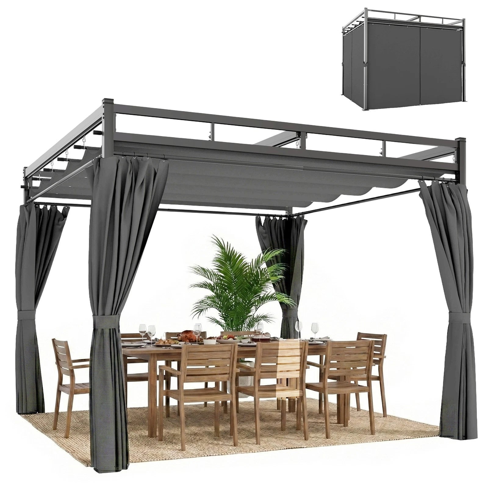 503326C – Gazebo Pergola 3×3 m con Lamelle Orientabili Colore Nero