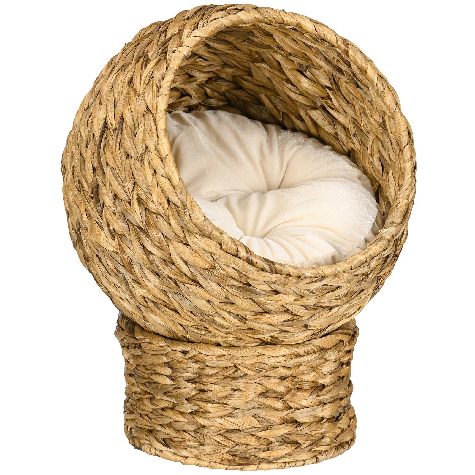 OUT007 Cuccia rialzata in vimini per gatti con cuscino in cotone 40x37x51 cm marrone e bianco