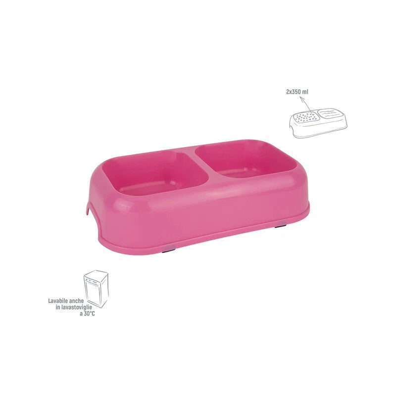 ZOOV Ciotola Doppia Rettangolare Rosa Small 2x350ml