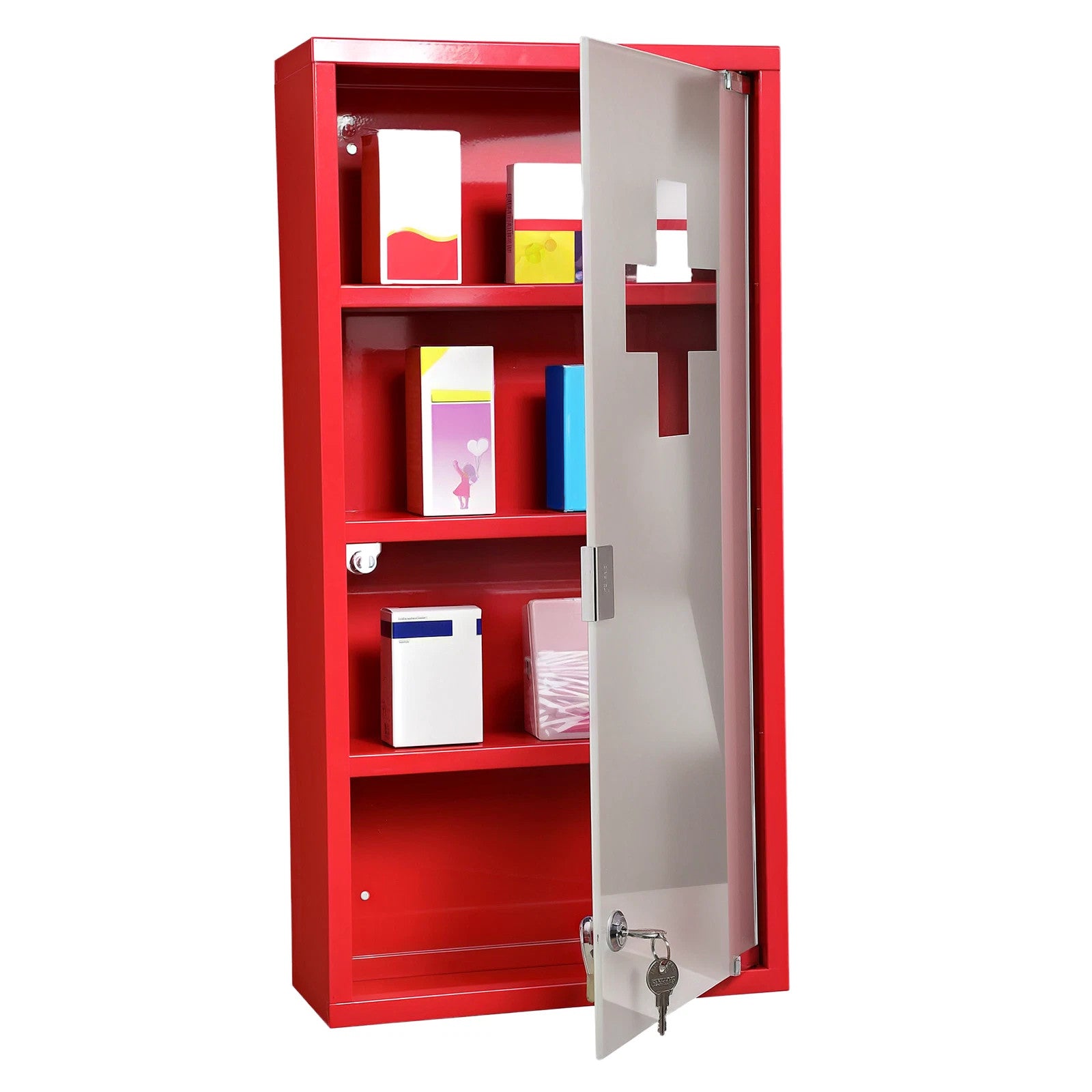 Armadietto Medicinali 4 Ripiani con Porta in Vetro 60x30x12 cm Rosso