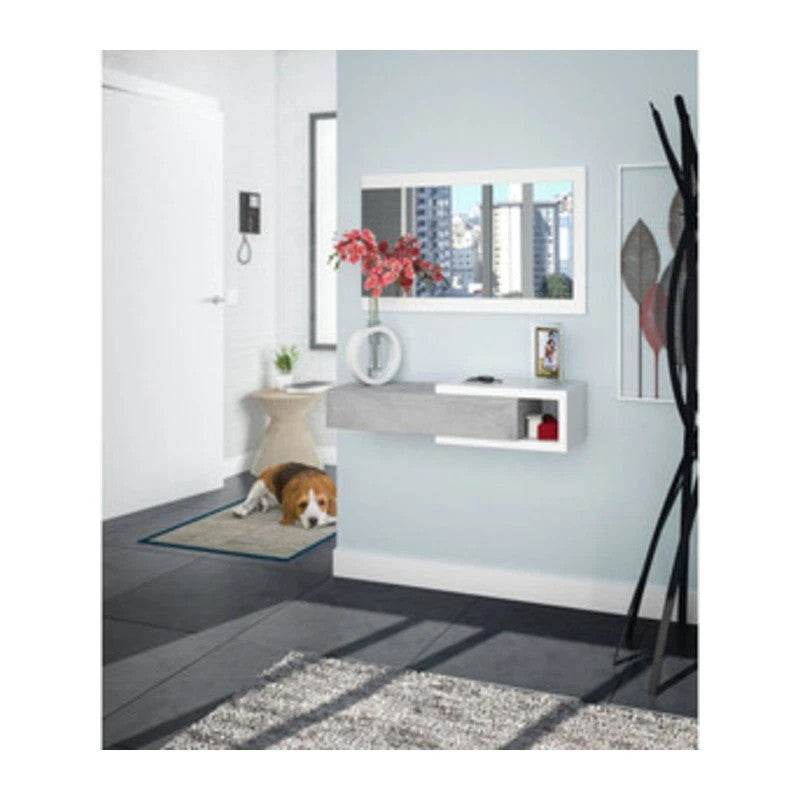 Kit Ingresso Noon Specchiera + Consolle Sospesa Bianco Cemento 95cm