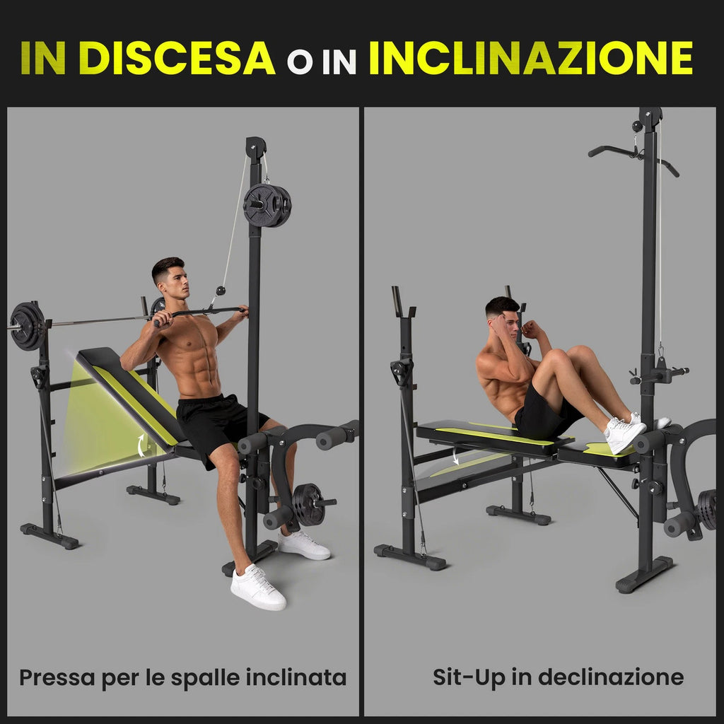 Panca Multifunzione con Schienale Regolabile e Barra Nero