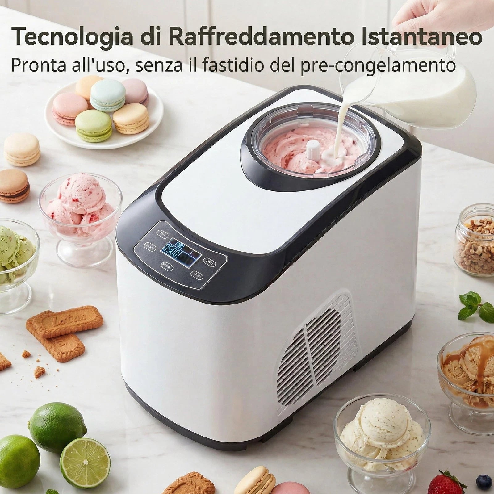 Gelatiera con Compressore 1.5L Funzione Auto-Mantenimento Bianca