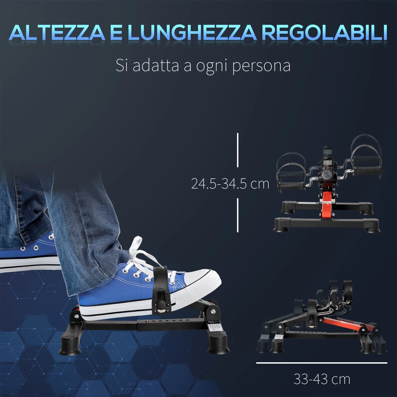 Mini Cyclette Riabilitazione Regolabile LCD Acciaio ABS Nero Rosso