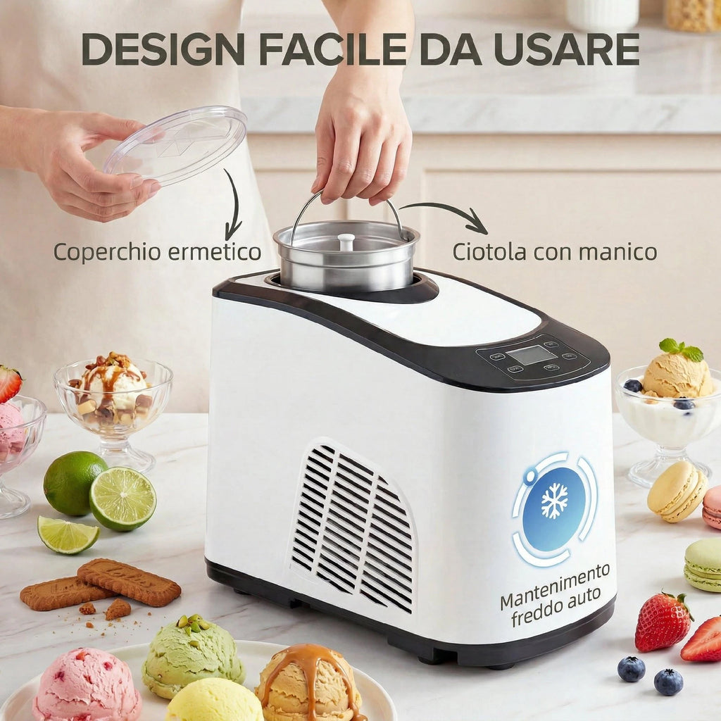 Gelatiera con Compressore 1.5L Funzione Auto-Mantenimento Bianca