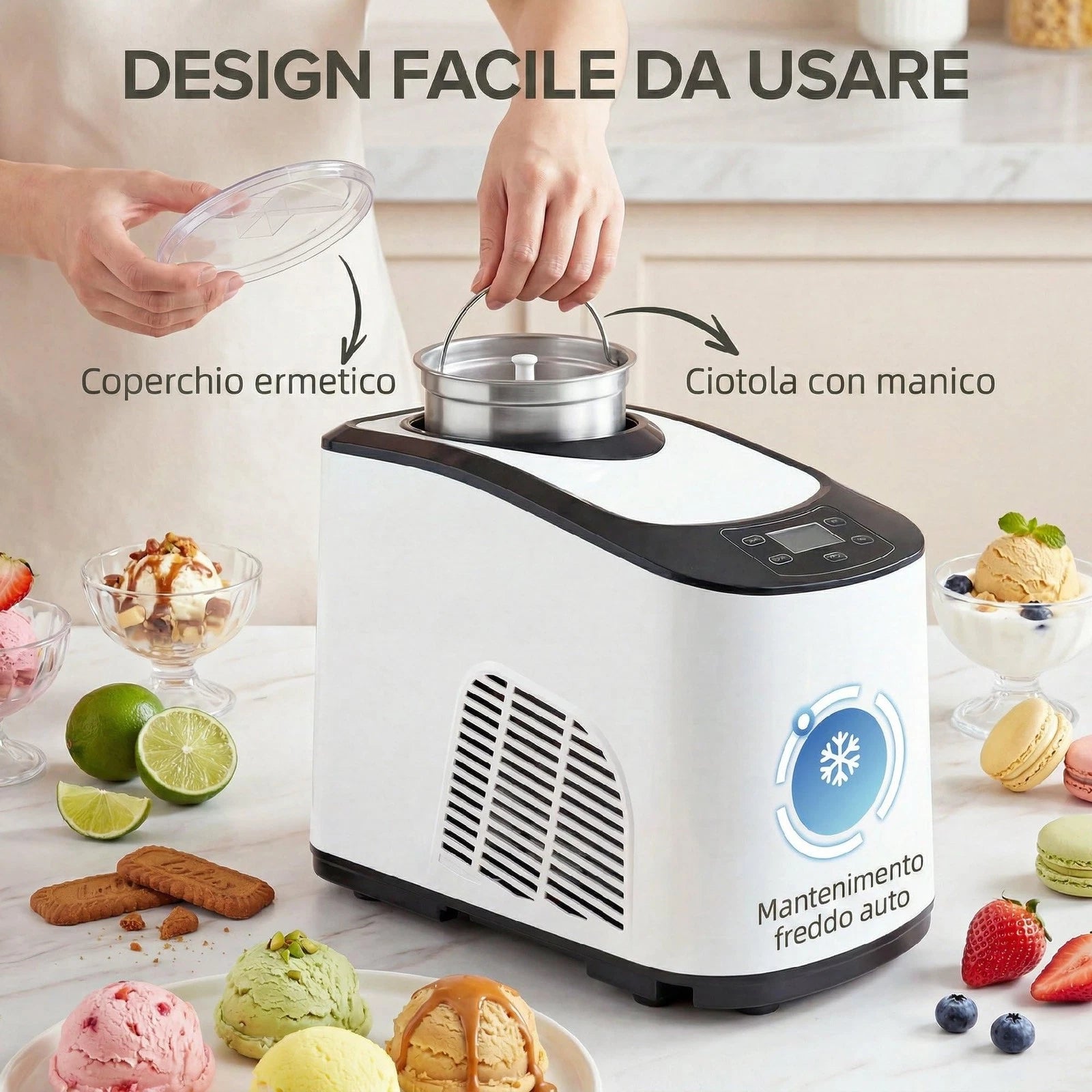 Gelatiera con Compressore 1.5L Funzione Auto-Mantenimento Bianca