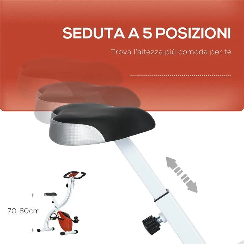 Cyclette Magnetica Pieghevole 8 Livelli Acciaio Rosso