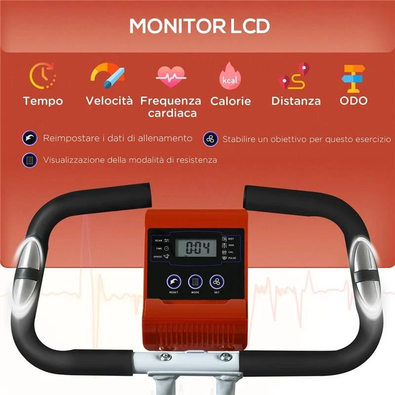 Cyclette Magnetica Pieghevole 8 Livelli Acciaio Rosso
