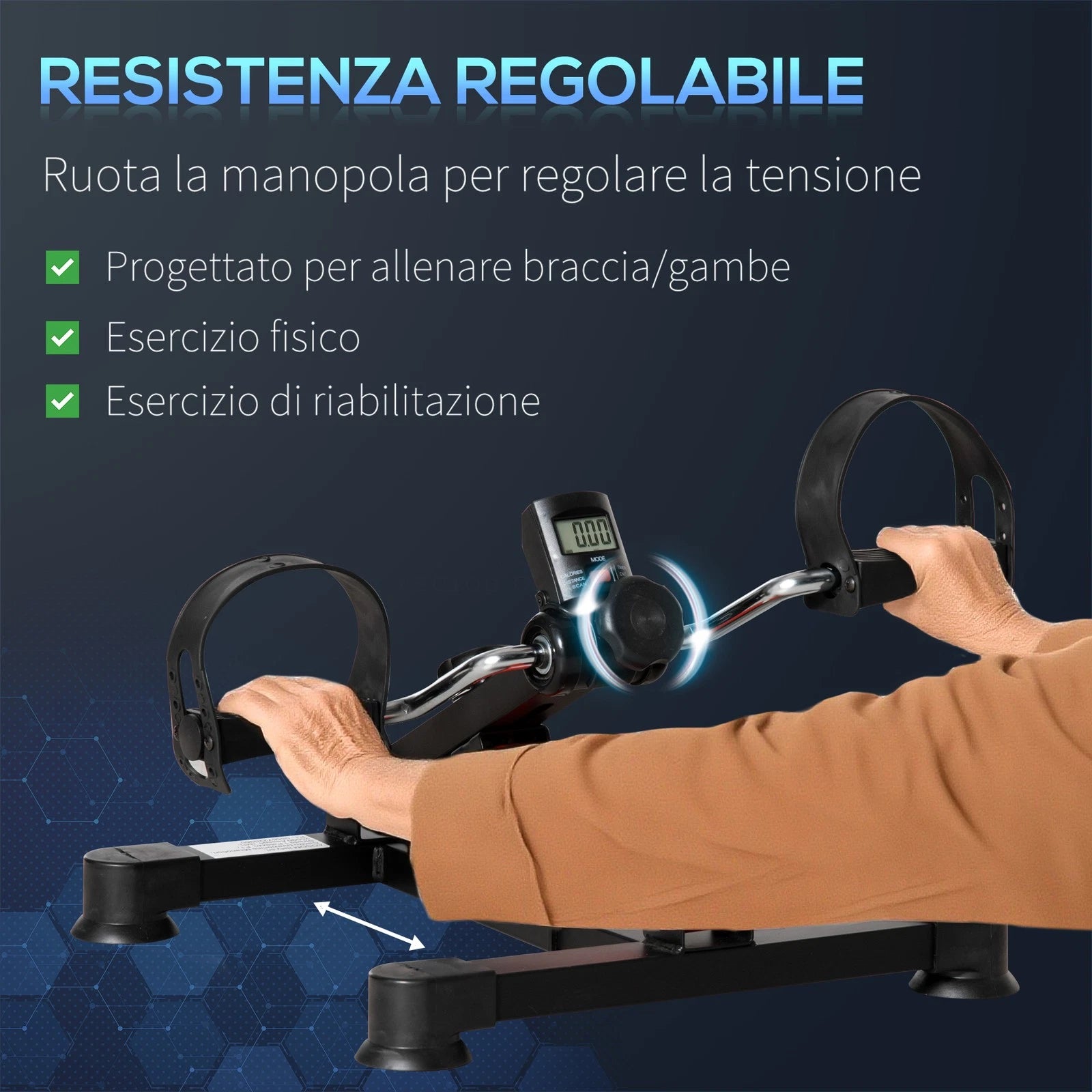 Mini Cyclette Riabilitazione Regolabile LCD Acciaio ABS Nero Rosso