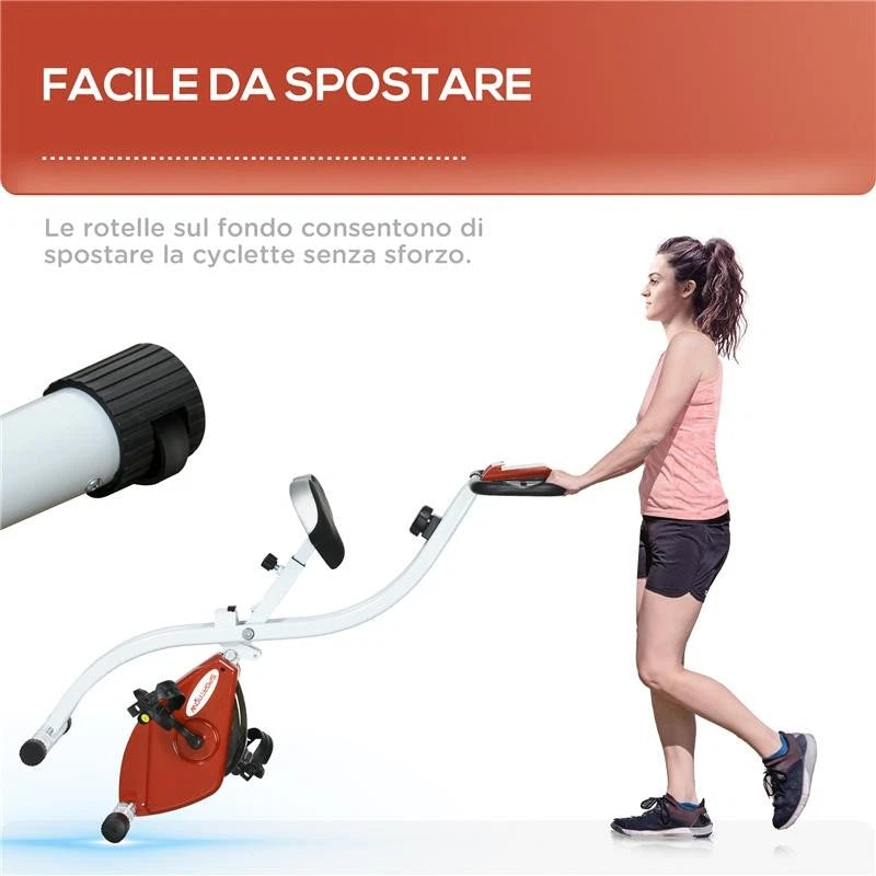 Cyclette Magnetica Pieghevole 8 Livelli Acciaio Rosso