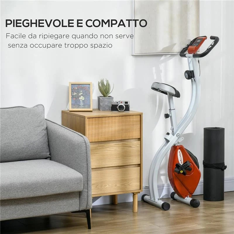 Cyclette Magnetica Pieghevole 8 Livelli Acciaio Rosso