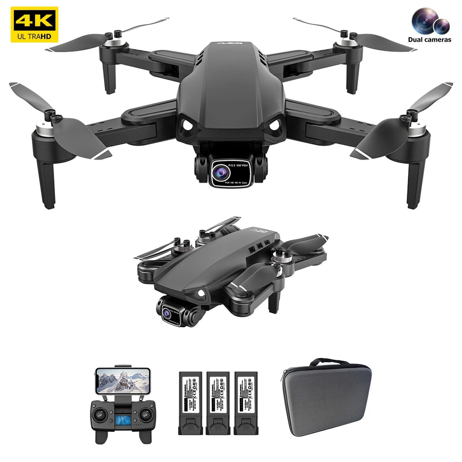 Mini Drone Quadricottero F30 GPS 4K Ultra HD Pieghevole Con Custodia
