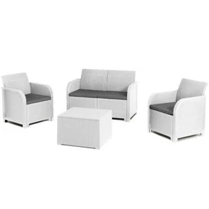 Salotto Da Giardino Rosalie bianco set 4 Pz con cuscini