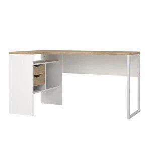 Kit Scrivania Angolare Function Plus Bianco e Quercia 145x81x77 cm - Gambe in Acciaio - MARKET PRIME SHOP