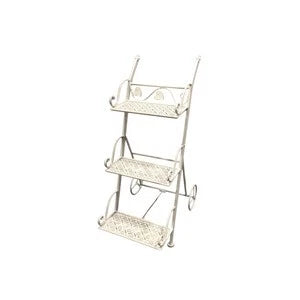 Fioriera con Ruote 3 Ripiani 54x34x78cm Bianco Antico Epoque
