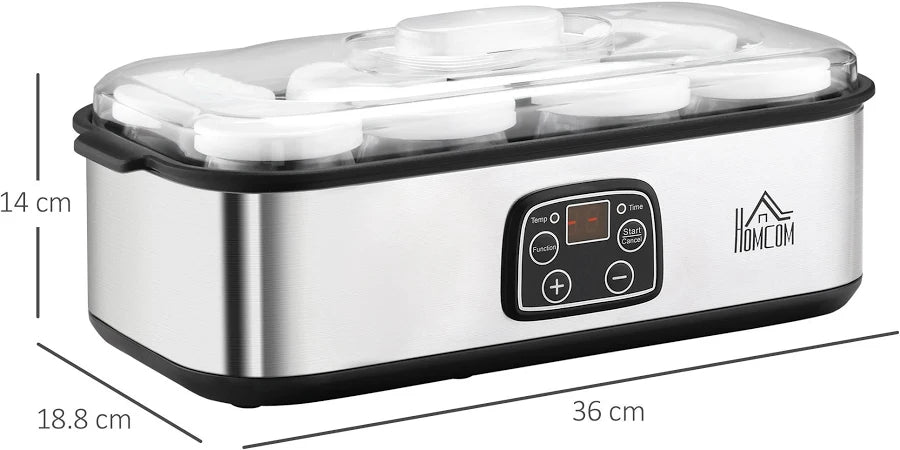 Yogurtiera Elettrica 25W con 8 Vasetti e Timer Argento