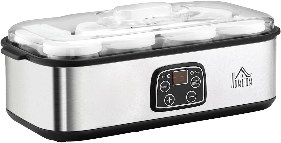 Yogurtiera Elettrica 25W con 8 Vasetti e Timer Argento