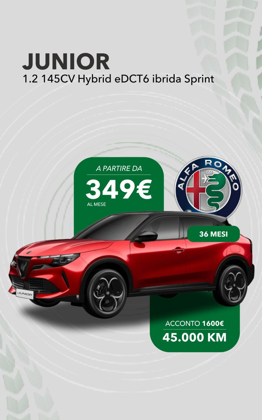 Alfa Romeo Junior 1.2 145 CV Hybrid eDCT6 Ibrida Sprint – Noleggio Acconto 1.600€