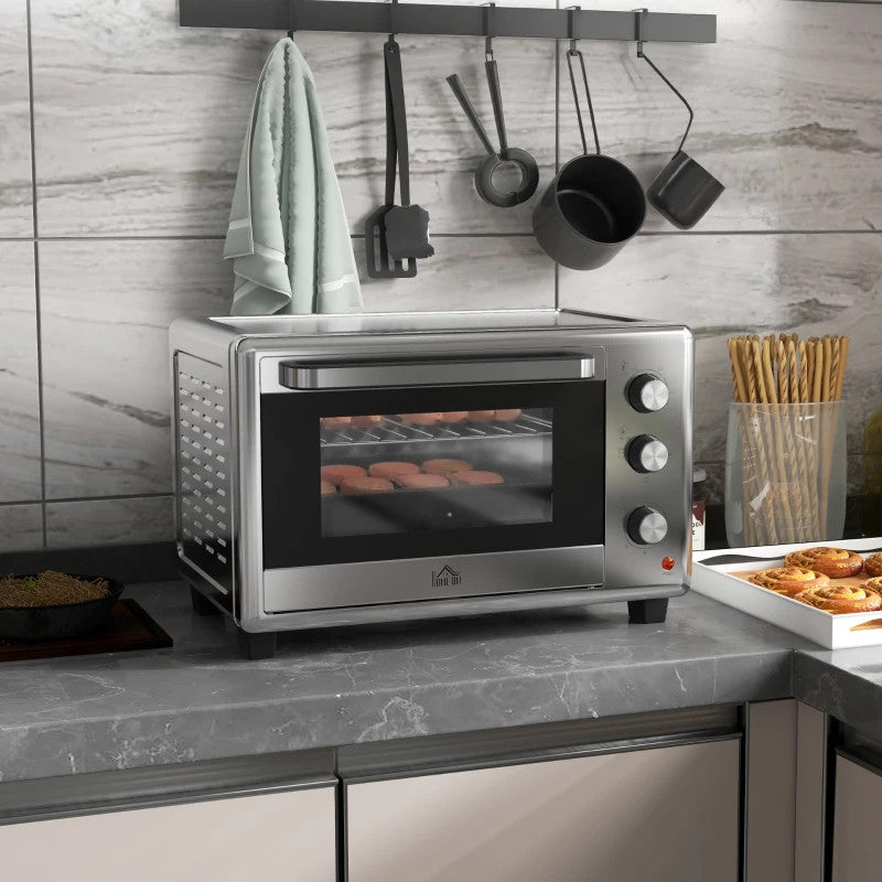 Art.OUT0100 Fornetto Elettrico 30L 1600W con 3 Funzioni di Cottura Argento - MARKET PRIME SHOP